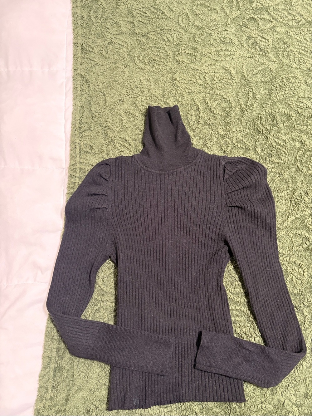 Ambiance Black Ribbed Puff Shoulder Turtleneck Sweater